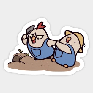 Angry Cartoon Chickens and Garden Pests Sticker